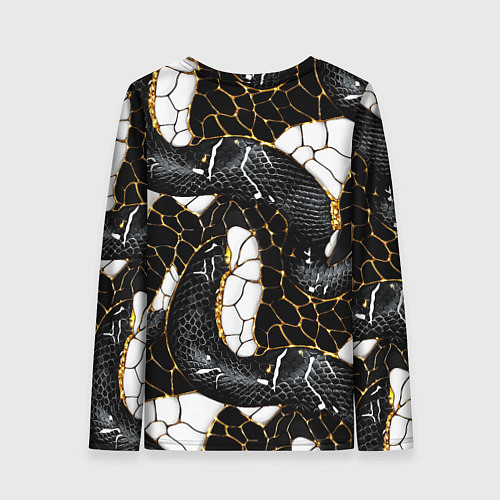 Женский лонгслив Змеиная черно-белая абстракция / 3D-принт – фото 2