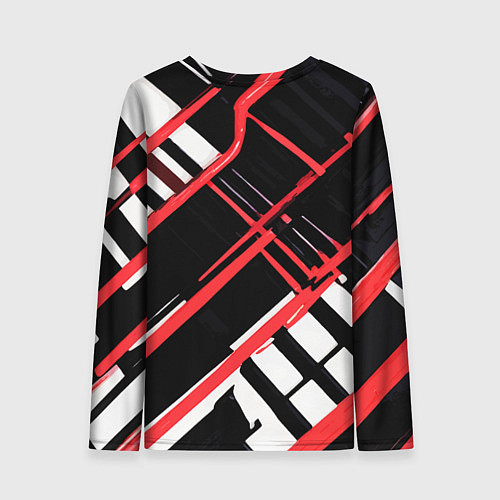 Женский лонгслив Красно-белые линии на чёрном фоне / 3D-принт – фото 2