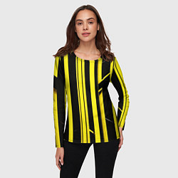 Лонгслив женский Толстые жёлтые полосы на чёрном фоне, цвет: 3D-принт — фото 2