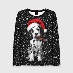Женский лонгслив Далматинец в шапке Деда Мороза