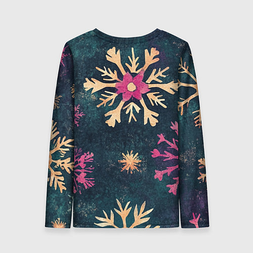 Женский лонгслив Новогодние разноцветные снежинки / 3D-принт – фото 2