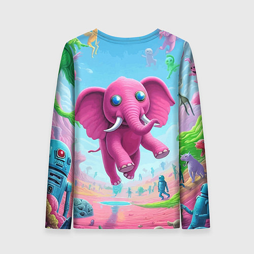 Женский лонгслив Парящий в воздухе розовый слон - сюрреализм / 3D-принт – фото 2