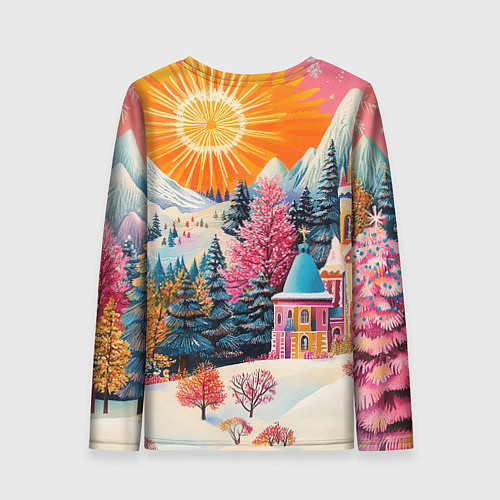 Женский лонгслив Новый год - горы и пейзаж / 3D-принт – фото 2