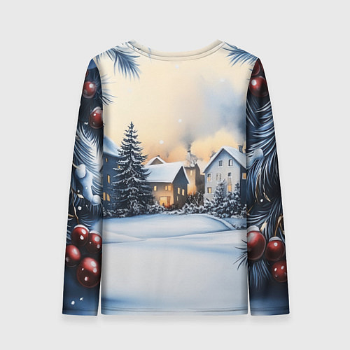 Женский лонгслив Зимний снежный двор / 3D-принт – фото 2