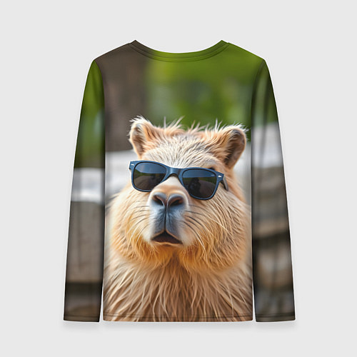 Женский лонгслив Модная капибара в темных очках / 3D-принт – фото 2