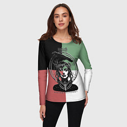 Лонгслив женский Ведьма не стареет с вороном и нимбом, цвет: 3D-принт — фото 2