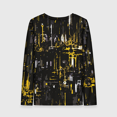Женский лонгслив Бело-жёлтая абстракция на чёрном фоне / 3D-принт – фото 2