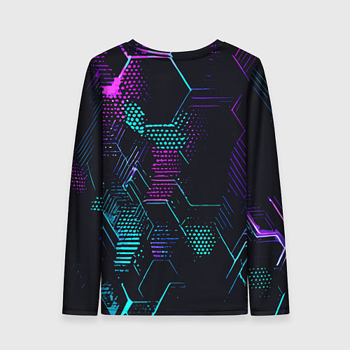 Женский лонгслив Розово-голубые точки и линии на чёрном фоне / 3D-принт – фото 2