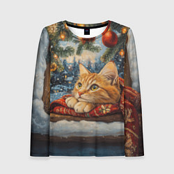 Женский лонгслив Рыжий новогодний кот