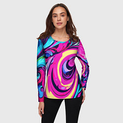 Лонгслив женский Сине-розовый узор, цвет: 3D-принт — фото 2