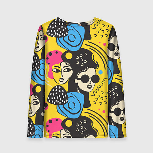 Женский лонгслив Яркий паттерн с лицами девушек / 3D-принт – фото 2