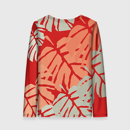 Женский лонгслив Отпечатки монстеры на красном / 3D-принт – фото 2