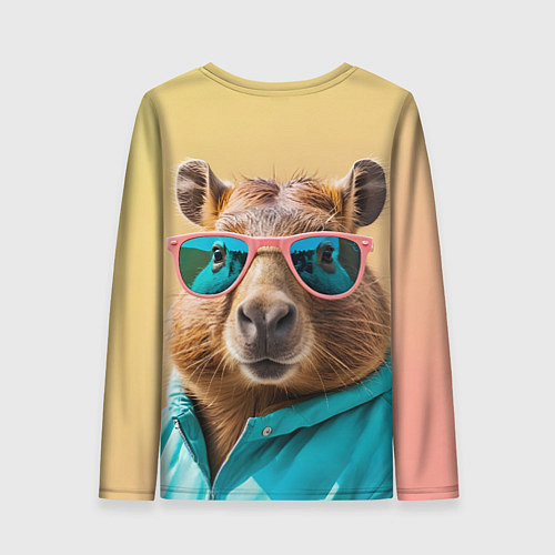 Женский лонгслив Модная капибара в отпуске / 3D-принт – фото 2