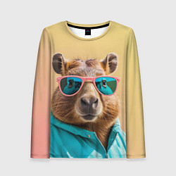 Женский лонгслив Модная капибара в отпуске