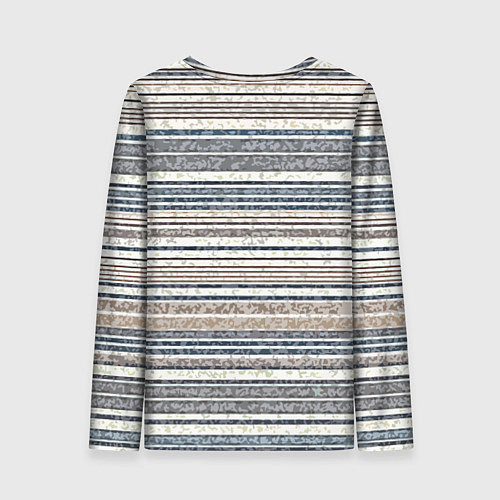 Женский лонгслив Светлый бежевый с синим текстурированные полосы / 3D-принт – фото 2