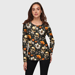 Лонгслив женский Маки и черепа, цвет: 3D-принт — фото 2