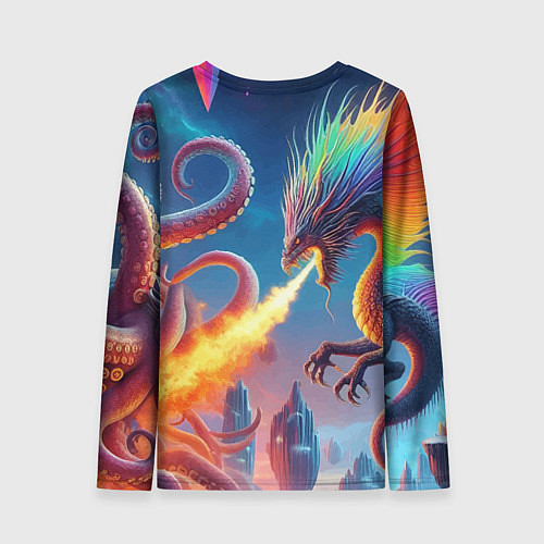 Женский лонгслив Огнедышащий дракон против осьминога - нейроарт фан / 3D-принт – фото 2
