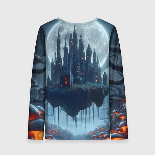 Женский лонгслив Замок Дракулы и неоновые грибы - нейроарт фантазия / 3D-принт – фото 2