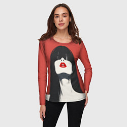 Лонгслив женский Девушка на красном фоне, цвет: 3D-принт — фото 2
