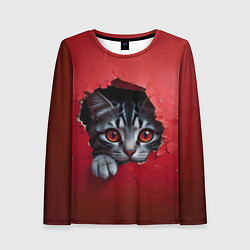 Лонгслив женский Выглядывающий котик, цвет: 3D-принт