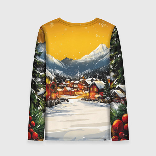 Женский лонгслив Ламповый новый год - домики / 3D-принт – фото 2