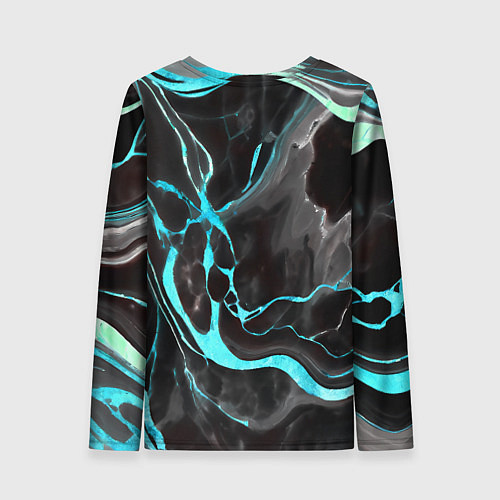 Женский лонгслив Голубые флюиды на чёрном фоне / 3D-принт – фото 2