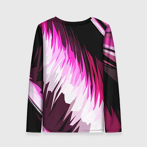 Женский лонгслив Бело-розовые острые полосы на чёрном фоне / 3D-принт – фото 2