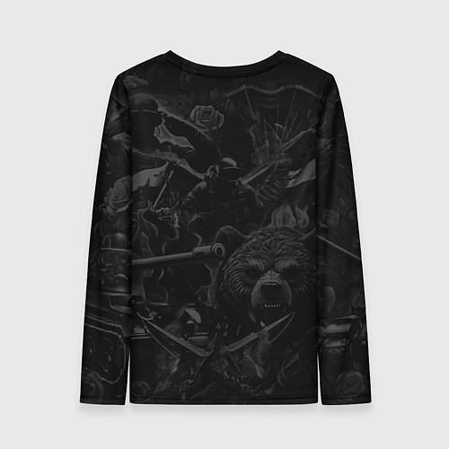 Женский лонгслив Танк на фоне русского медведя и флага / 3D-принт – фото 2