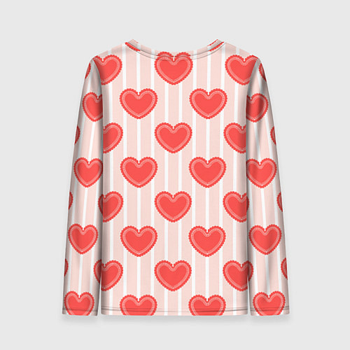 Женский лонгслив Полосатый паттерн с красными ажурными сердечками / 3D-принт – фото 2
