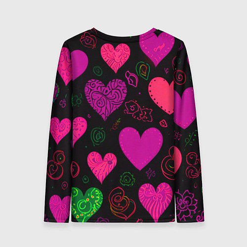 Женский лонгслив Сердечки на черном / 3D-принт – фото 2