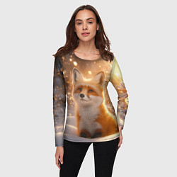 Лонгслив женский Рыжая лисичка в снежном лесу, цвет: 3D-принт — фото 2