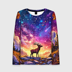 Лонгслив женский Лось и звездное небо, цвет: 3D-принт