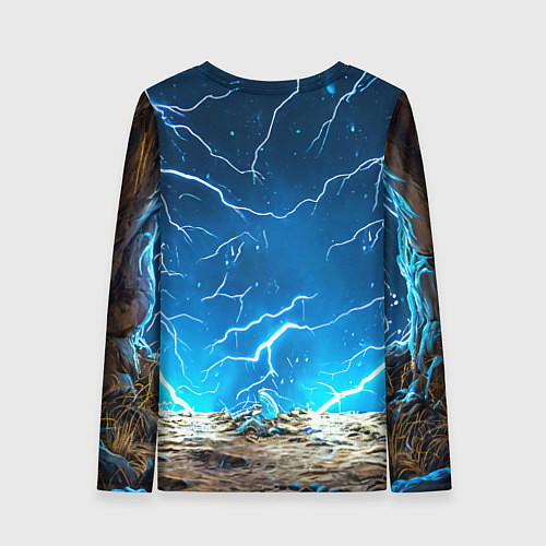 Женский лонгслив Мамонт и разряды молний / 3D-принт – фото 2
