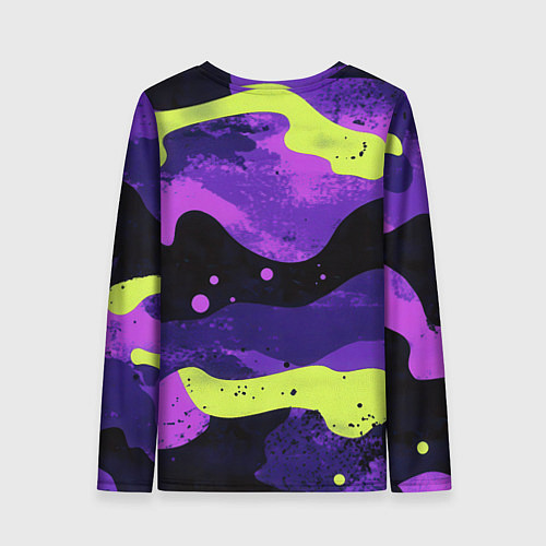 Женский лонгслив Черно-фиолетовый камуфляж и золотой герб РФ / 3D-принт – фото 2