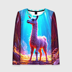 Лонгслив женский Лама в неоновых лучах, цвет: 3D-принт