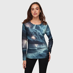 Лонгслив женский Шторм на море - сверкание молний, цвет: 3D-принт — фото 2