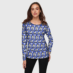 Лонгслив женский Киберпанк шестиугольники синие, цвет: 3D-принт — фото 2