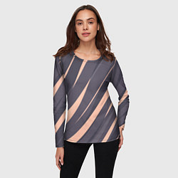 Лонгслив женский Перламутровый серый полосы, цвет: 3D-принт — фото 2