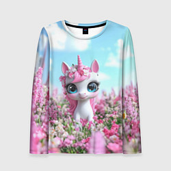Женский лонгслив Единорожка в цветочках