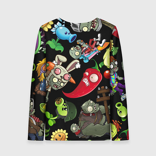 Женский лонгслив Растения против зомби персонажи на черном / 3D-принт – фото 2