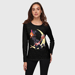 Лонгслив женский Ведьма с яблоком летит на метле, цвет: 3D-принт — фото 2