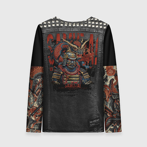 Женский лонгслив Джинсовка с татуировкой дракона и самурая - имитац / 3D-принт – фото 2