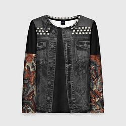 Женский лонгслив Джинсовка с татуировкой дракона и самурая - имитац