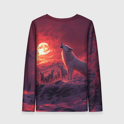 Женский лонгслив Белый волк воет на луну / 3D-принт – фото 2
