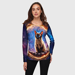 Лонгслив женский Сиамская кошка в космосе, цвет: 3D-принт — фото 2