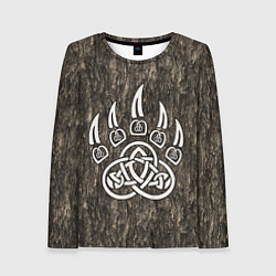 Женский лонгслив Символ Велеса - лапа медведя в текстуре древа