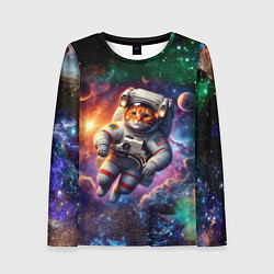 Лонгслив женский Котик бравый космонавт - неон, цвет: 3D-принт