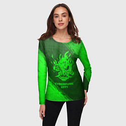 Лонгслив женский Cyberpunk 2077 - green gradient, цвет: 3D-принт — фото 2