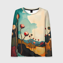 Лонгслив женский Сюрреалистичный пейзаж с цветами, цвет: 3D-принт