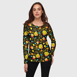 Лонгслив женский Хохлома цветы, цвет: 3D-принт — фото 2